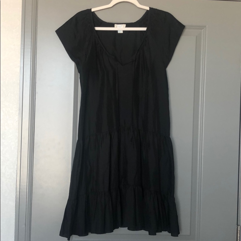 Aqua 100% Silk Black Tiered Dress